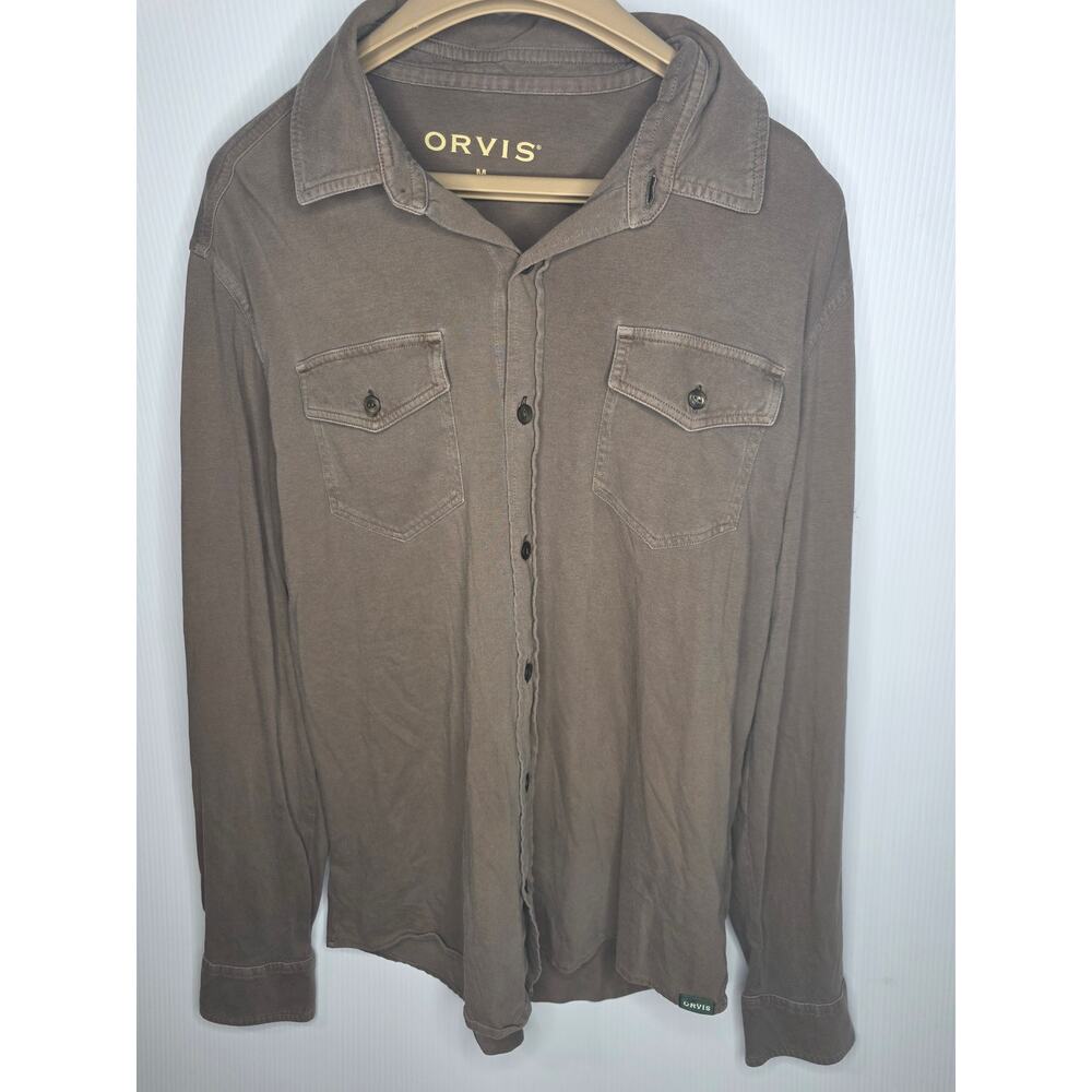 Orvis Men’s Medium Brown 100% Cotton Long Sleeve Button-Up Shirt Outdoors Rugged